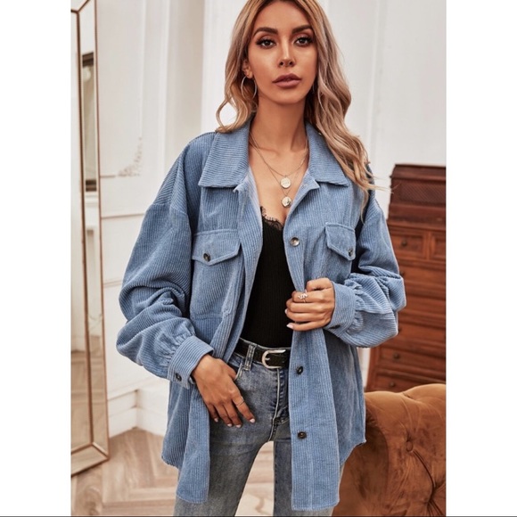 Solid Flap Pocket Button Up Corduroy Overshirt - Picture 1 of 3